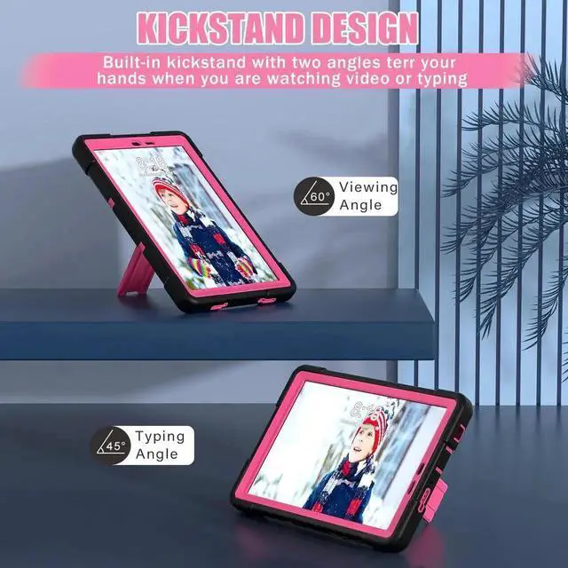 Alt view image 7 of 7 - JVFYI Protective Case For TCL Tab 8 LE Model 9137W) / TCL Tab 8 WiFi Model 9132X, Shockproof Cover with Kickstand + Universal Stylus Pen Rose Red