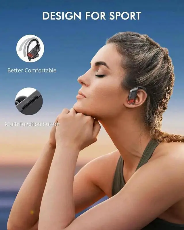 Alt view image 4 of 7 - JVFYI Wireless Earbuds Bluetooth Headphones Sports Over-Ear Bluetooth 5.3 Ear Buds with Earhooks 120H Playtime Wireless Headphones for Workout Waterproof Bluetooth LED Power Display, Black
