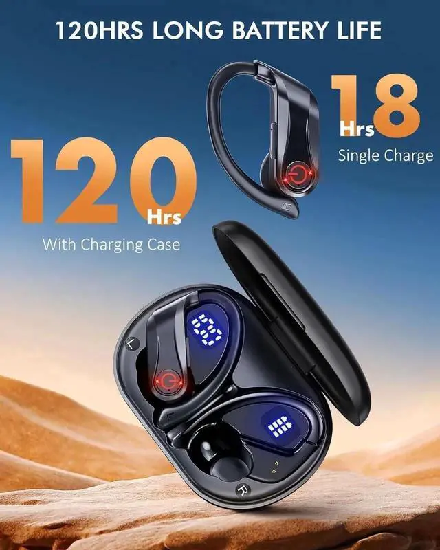 Alt view image 5 of 7 - JVFYI Wireless Earbuds Bluetooth Headphones Sports Over-Ear Bluetooth 5.3 Ear Buds with Earhooks 120H Playtime Wireless Headphones for Workout Waterproof Bluetooth LED Power Display, Black