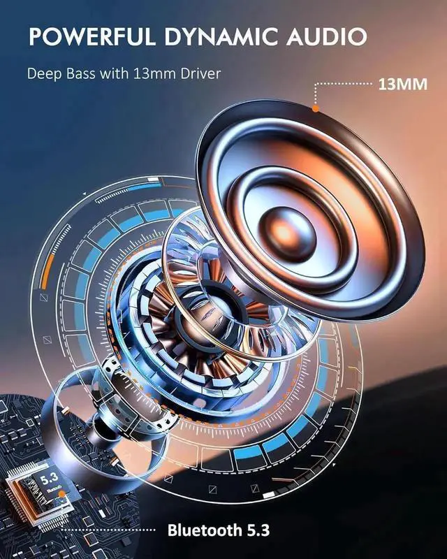 Alt view image 3 of 7 - JVFYI Wireless Earbuds Bluetooth Headphones Sports Over-Ear Bluetooth 5.3 Ear Buds with Earhooks 120H Playtime Wireless Headphones for Workout Waterproof Bluetooth LED Power Display, Black