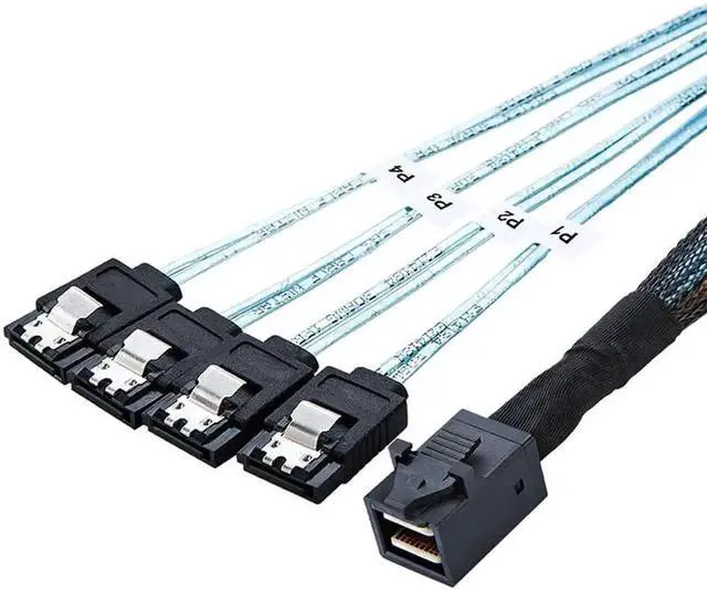 Main image of JVFYI Internal 12G HD Mini SAS SFF-8643 to 4 x SATA Cable Hard Drive Cable,HD Mini SAS Host/Controller to 4 SATA Target/Backplane