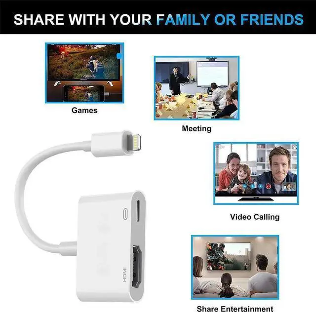 Alt view image 2 of 7 - JVFYI Compatible with iPhone iPad to HDMI Adapter Cable, Digital AV Adapter 1080p HD TV Connector Cord Compatible with iPhone 8 Xs Max XR 7 6Plus, iPad Pro Mini Air to TV Projector Monitor