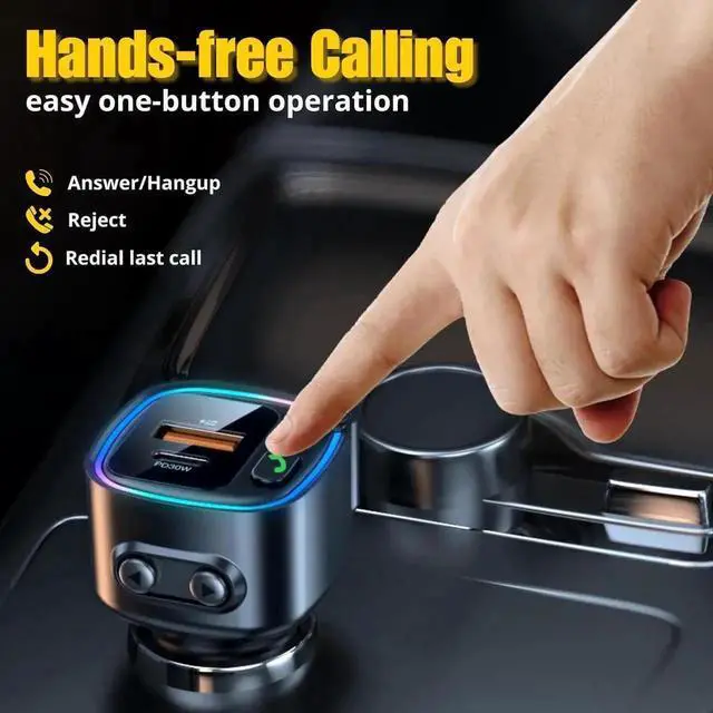 Alt view image 6 of 6 - JVFYI Bluetooth 5.4 Car Adapter Aux, Bluetooth Wireless Transmitter for Car with 3.5mm Auxiliary, Dual USB C and USB A Charging Ports, Hands-Free Calling, Support USB Flash Drive