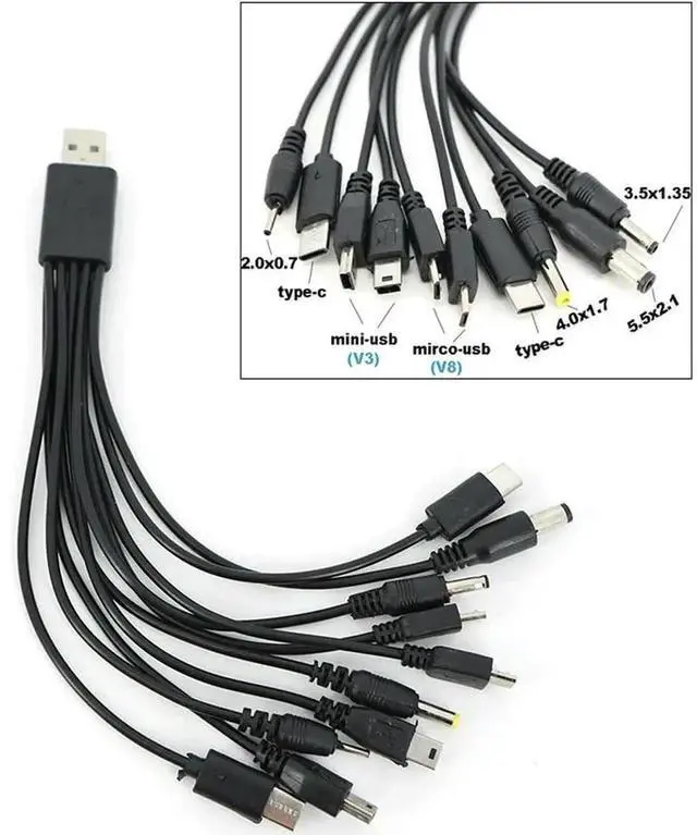 Main image of JVFYI 20cm 10 in 1 Micro USB DC Mobile Phone Charger Adapter Plug Usb power charging Cable Wire Cord for Phone Universal L1
