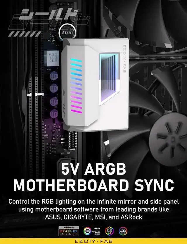 Alt view image 3 of 6 - JVFYI Shield 24-Pin Angle Adapter with Infinity Mirror ARGB Light,ATX 24 Pin Power Connector, 5V 3pin ARGB Sync-180 Degree-White-1 Pack