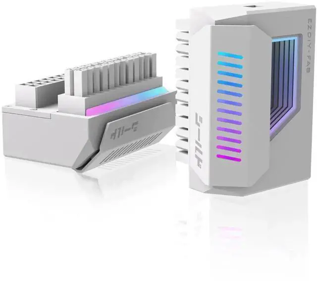 Main image of JVFYI Shield 24-Pin Angle Adapter with Infinity Mirror ARGB Light,ATX 24 Pin Power Connector, 5V 3pin ARGB Sync-180 Degree-White-1 Pack