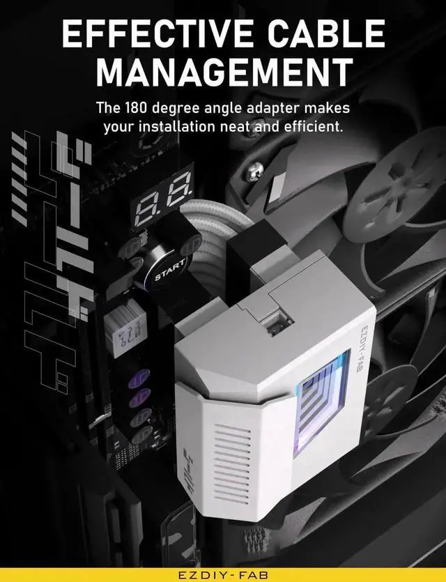 Alt view image 4 of 6 - JVFYI Shield 24-Pin Angle Adapter with Infinity Mirror ARGB Light,ATX 24 Pin Power Connector, 5V 3pin ARGB Sync-180 Degree-White-1 Pack