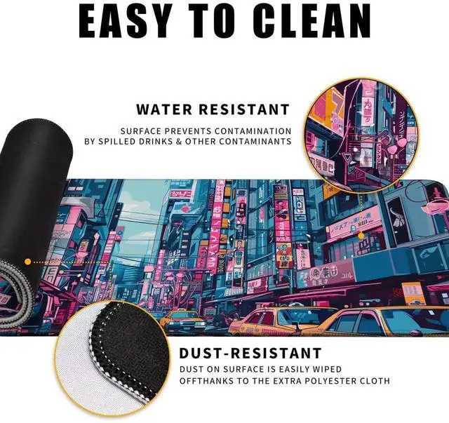 Alt view image 4 of 7 - JVFYI Japanese Mouse Pad Desk Pad 80s City Desk Decor Mat, Large Gaming Mouse Pad for Desk Computer Keyboard Laptop, Desk Decor Home Office Accessories (31.5x11.8 in)-with Stitched Eges Pad