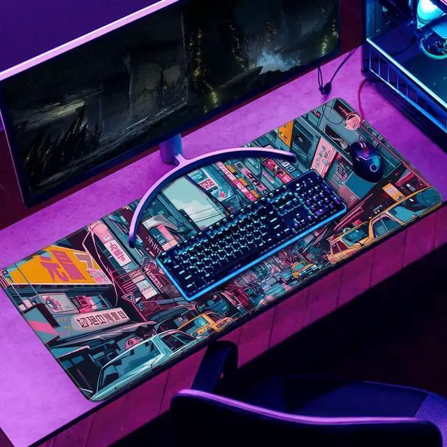 Alt view image 6 of 7 - JVFYI Japanese Mouse Pad Desk Pad 80s City Desk Decor Mat, Large Gaming Mouse Pad for Desk Computer Keyboard Laptop, Desk Decor Home Office Accessories (31.5x11.8 in)-with Stitched Eges Pad
