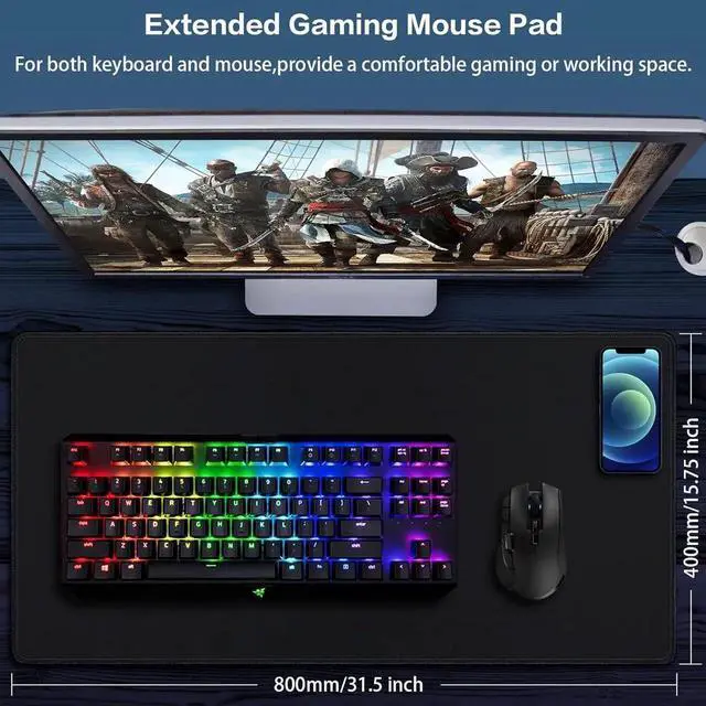 Alt view image 2 of 7 - JVFYI Gaming Mouse Pad, 31.5x15.7inch Large Mouse Pad Big Computer Mousepad for Home Office Gaming Work-Black