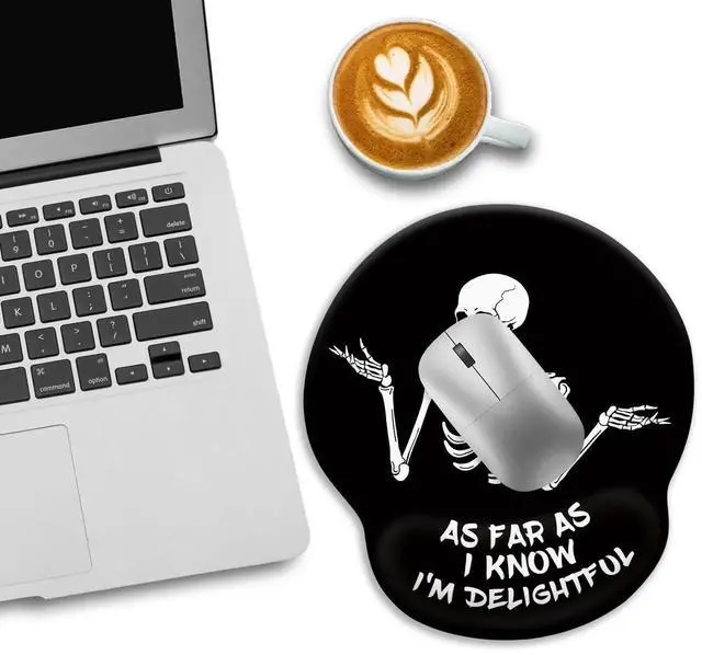 Alt view image 6 of 6 - JVFYI Skeleton Mouse Pad, Ergonomic Mouse Pad with Wrist Rest, Gaming Mouse Pad Wrist Support with Non-Slip Pain Relief PU Base, Funny Skull Mouse Pads for Desk, Goth Office Desk Accessories Decor