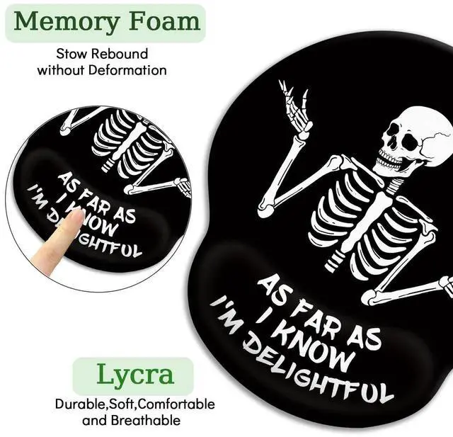 Alt view image 4 of 6 - JVFYI Skeleton Mouse Pad, Ergonomic Mouse Pad with Wrist Rest, Gaming Mouse Pad Wrist Support with Non-Slip Pain Relief PU Base, Funny Skull Mouse Pads for Desk, Goth Office Desk Accessories Decor