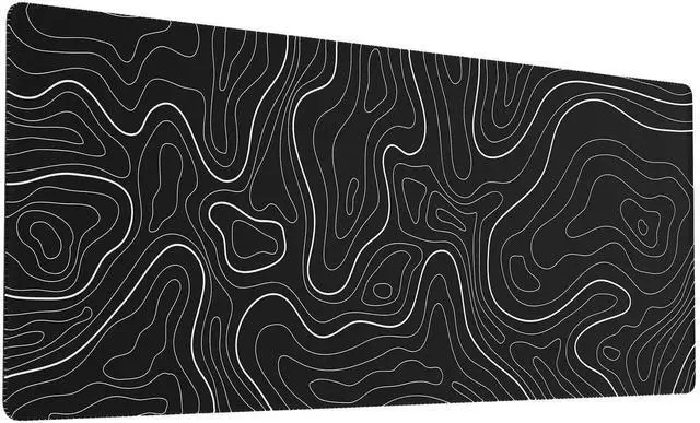 Main image of JVFYI Large Gaming Mouse Pad with Stitched Edges, Topographic Map Topo Mousepad Gaming, Extended XL Large Mousepad with Anti-Slip Base, Cool Mouse Pads for Desk, 31.5 x 11.8 in, Black