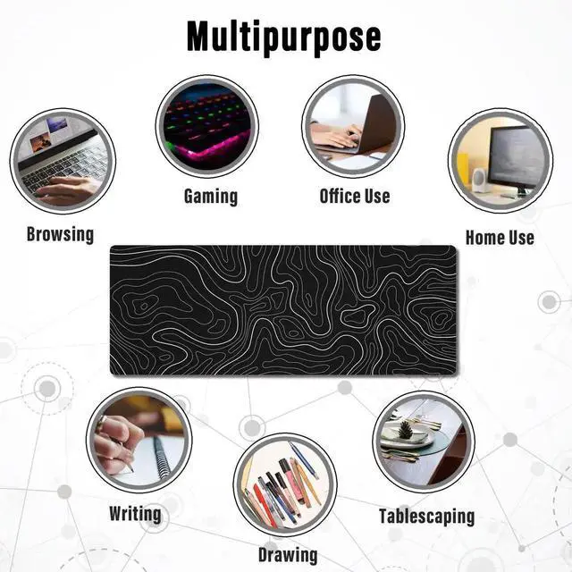 Alt view image 7 of 7 - JVFYI Large Gaming Mouse Pad with Stitched Edges, Topographic Map Topo Mousepad Gaming, Extended XL Large Mousepad with Anti-Slip Base, Cool Mouse Pads for Desk, 31.5 x 11.8 in, Black