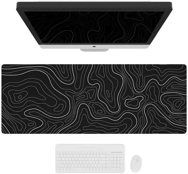 Alt view image 2 of 7 - JVFYI Large Gaming Mouse Pad with Stitched Edges, Topographic Map Topo Mousepad Gaming, Extended XL Large Mousepad with Anti-Slip Base, Cool Mouse Pads for Desk, 31.5 x 11.8 in, Black