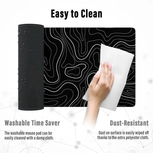 Alt view image 6 of 7 - JVFYI Large Gaming Mouse Pad with Stitched Edges, Topographic Map Topo Mousepad Gaming, Extended XL Large Mousepad with Anti-Slip Base, Cool Mouse Pads for Desk, 31.5 x 11.8 in, Black