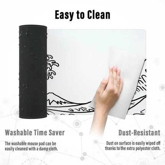 Alt view image 4 of 7 - JVFYI Gaming Mouse Pad with Stitched Edges, Japanese Wave White Extended XL Mousepad with Anti-Slip Base, Cool Large Mouse Pad for Desk, 31.5 x 11.8 in, White