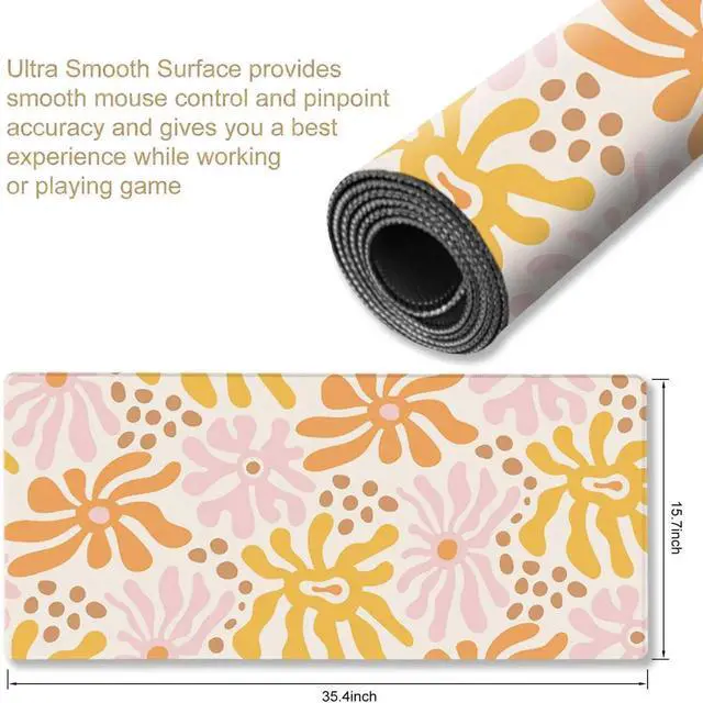 Alt view image 4 of 7 - JVFYI Desk Mat Mouse Pad Protector, Large Gaming Non Slip Computer Laptop Desk Blotter, Stitched Edges Keyboard Mouse Mat Desk Pad, 35.4" x 15.7" Extended Mousepad Home Office, Pink Orange Flowers