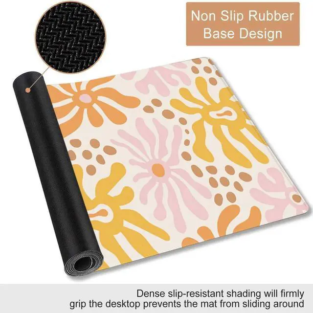 Alt view image 7 of 7 - JVFYI Desk Mat Mouse Pad Protector, Large Gaming Non Slip Computer Laptop Desk Blotter, Stitched Edges Keyboard Mouse Mat Desk Pad, 35.4" x 15.7" Extended Mousepad Home Office, Pink Orange Flowers
