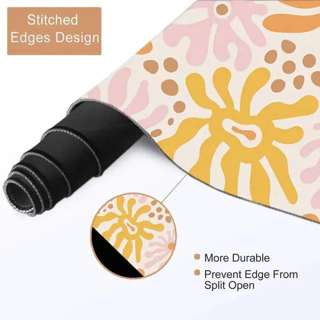 Alt view image 5 of 7 - JVFYI Desk Mat Mouse Pad Protector, Large Gaming Non Slip Computer Laptop Desk Blotter, Stitched Edges Keyboard Mouse Mat Desk Pad, 35.4" x 15.7" Extended Mousepad Home Office, Pink Orange Flowers