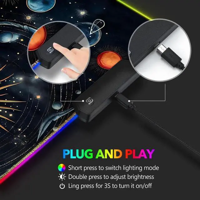 Alt view image 3 of 7 - JVFYI RGB Mouse Pad LED Gaming Mouse Pad with 14 Lights Modes, Non-Slip Rubber Base Computer Carpet Desk Mat for PC Laptop (35.4 x 15.8 inch) Abstract Solar System