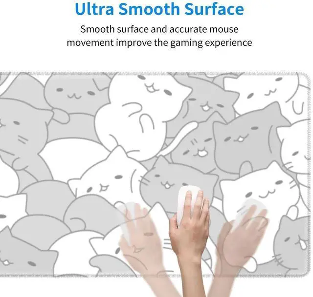 Alt view image 4 of 7 - JVFYI White Kawaii Cats E-Sport Mouse Pad Large Desk Mat Non-Slip Rubber Base Stitched Edge Keyboard Mouse Pad for Office Home E-Sport Computer Laptop, 31.5×11.8 Inches