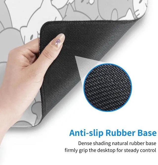 Alt view image 6 of 7 - JVFYI White Kawaii Cats E-Sport Mouse Pad Large Desk Mat Non-Slip Rubber Base Stitched Edge Keyboard Mouse Pad for Office Home E-Sport Computer Laptop, 31.5×11.8 Inches