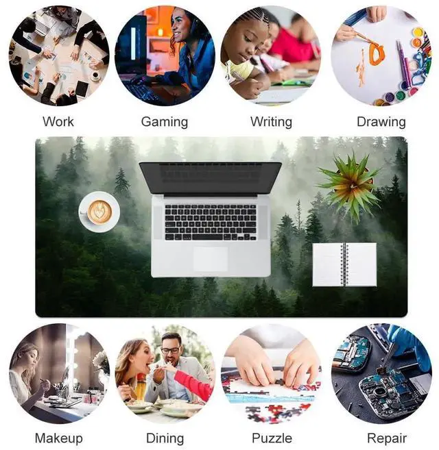 Alt view image 7 of 7 - JVFYI Large Mouse Pad, Extended Desk Mat for Desktop, PU Leather Waterproof Gaming Mousepad, Computer Desk Accessories Protector Writing Pads for School Office Home 31.5" x 15.7" - Misty Forest