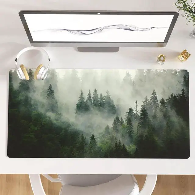 Main image of JVFYI Large Mouse Pad, Extended Desk Mat for Desktop, PU Leather Waterproof Gaming Mousepad, Computer Desk Accessories Protector Writing Pads for School Office Home 31.5" x 15.7" - Misty Forest