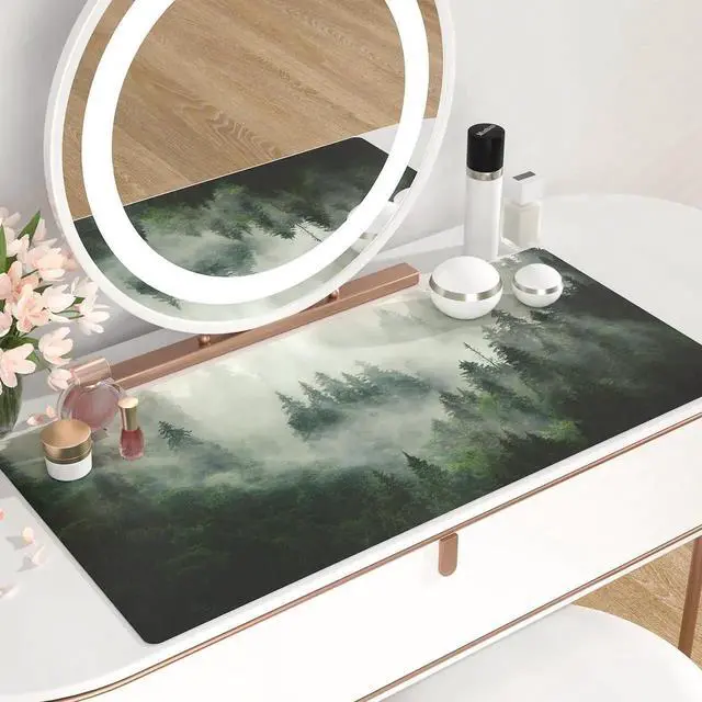 Alt view image 3 of 7 - JVFYI Large Mouse Pad, Extended Desk Mat for Desktop, PU Leather Waterproof Gaming Mousepad, Computer Desk Accessories Protector Writing Pads for School Office Home 31.5" x 15.7" - Misty Forest