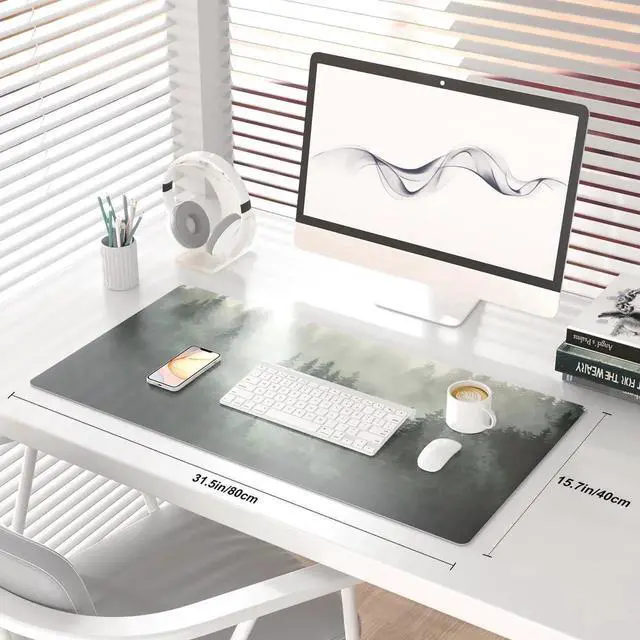 Alt view image 2 of 7 - JVFYI Large Mouse Pad, Extended Desk Mat for Desktop, PU Leather Waterproof Gaming Mousepad, Computer Desk Accessories Protector Writing Pads for School Office Home 31.5" x 15.7" - Misty Forest