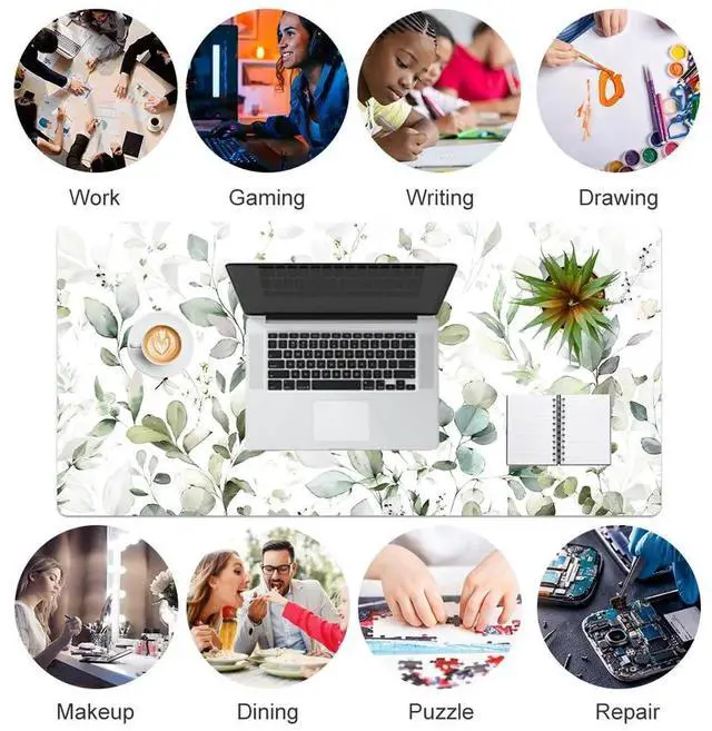 Alt view image 7 of 7 - JVFYI Large Mouse Pad, Extended Desk Mat for Desktop, PU Leather Waterproof Gaming Mousepad, Computer Desk Accessories Protector Writing Pads for School Office Home 31.5" x 15.7" - Soft Green Foliage