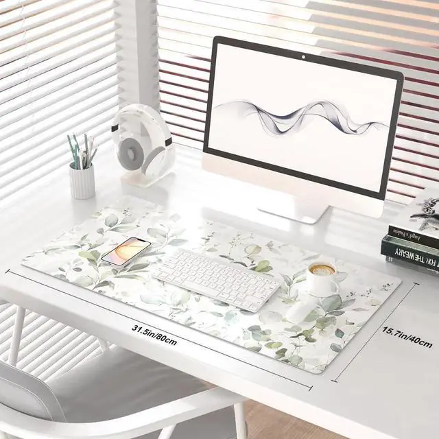 Alt view image 2 of 7 - JVFYI Large Mouse Pad, Extended Desk Mat for Desktop, PU Leather Waterproof Gaming Mousepad, Computer Desk Accessories Protector Writing Pads for School Office Home 31.5" x 15.7" - Soft Green Foliage