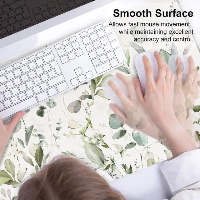 Alt view image 3 of 7 - JVFYI Large Mouse Pad, Extended Desk Mat for Desktop, PU Leather Waterproof Gaming Mousepad, Computer Desk Accessories Protector Writing Pads for School Office Home 31.5" x 15.7" - Soft Green Foliage