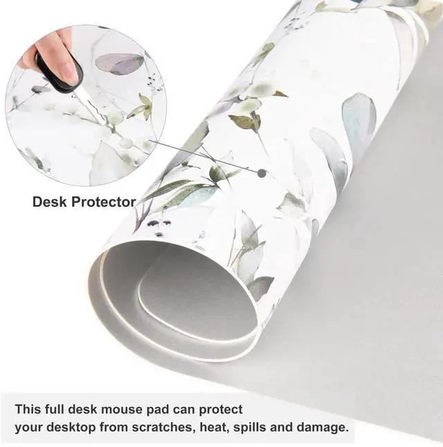 Alt view image 6 of 7 - JVFYI Large Mouse Pad, Extended Desk Mat for Desktop, PU Leather Waterproof Gaming Mousepad, Computer Desk Accessories Protector Writing Pads for School Office Home 31.5" x 15.7" - Soft Green Foliage