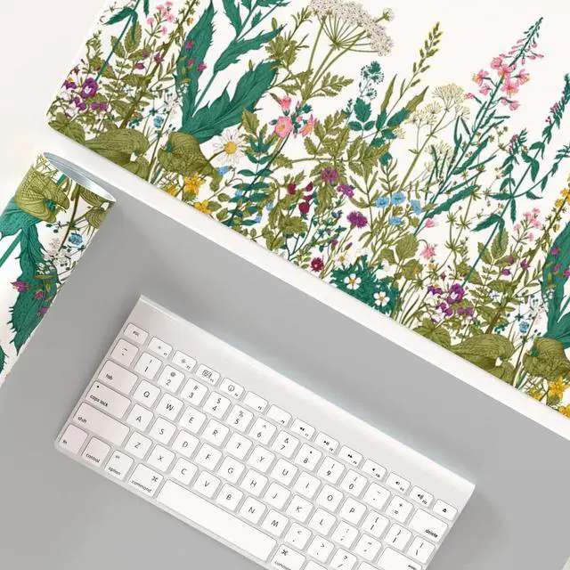 Alt view image 6 of 7 - JVFYI Large Mouse Pad,Floral Desk Mat for Desktop,Wildflowers Herbs PU Leather Waterproof Gaming Mousepad, Computer Laptop Desk Accessories Protector Writing Pads for School Office Home 31.5" x 15.7"