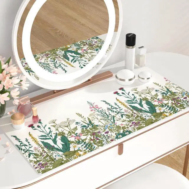 Alt view image 2 of 7 - JVFYI Large Mouse Pad,Floral Desk Mat for Desktop,Wildflowers Herbs PU Leather Waterproof Gaming Mousepad, Computer Laptop Desk Accessories Protector Writing Pads for School Office Home 31.5" x 15.7"