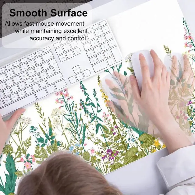 Alt view image 7 of 7 - JVFYI Large Mouse Pad,Floral Desk Mat for Desktop,Wildflowers Herbs PU Leather Waterproof Gaming Mousepad, Computer Laptop Desk Accessories Protector Writing Pads for School Office Home 31.5" x 15.7"