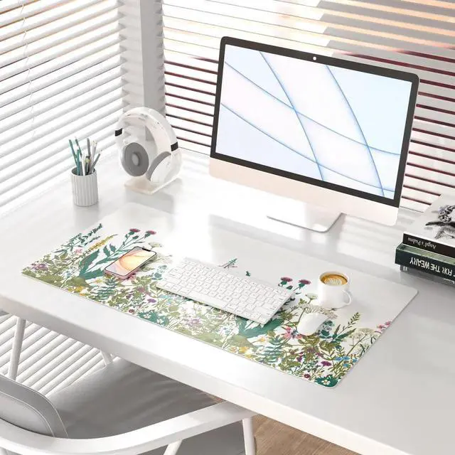 Alt view image 3 of 7 - JVFYI Large Mouse Pad,Floral Desk Mat for Desktop,Wildflowers Herbs PU Leather Waterproof Gaming Mousepad, Computer Laptop Desk Accessories Protector Writing Pads for School Office Home 31.5" x 15.7"
