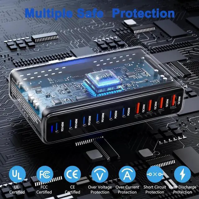 Alt view image 6 of 7 - JVFYI 730W USB C Charger Block, 10 Port Fast USB Charging Station for Multi Devices, GaN Charging Block Double 140W/100W/65W PD PPS Port Laptop Charger Compatible with MacBook Pro/Air/iPhone 16/15