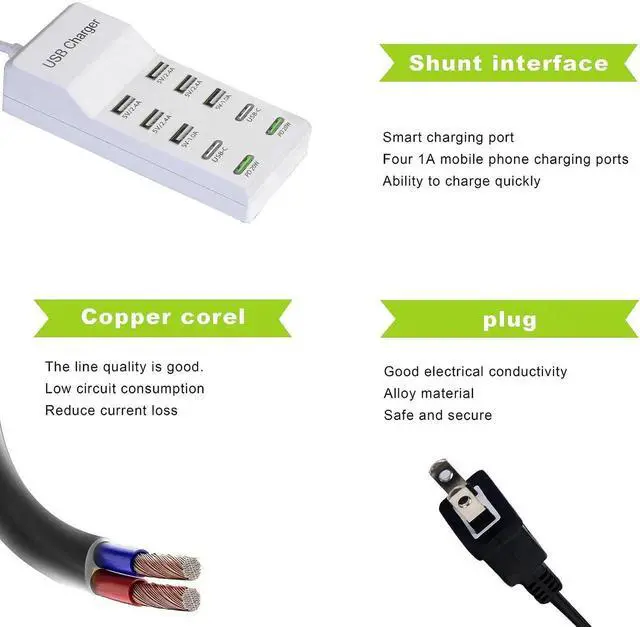 Alt view image 5 of 7 - JVFYI USB Charger,100W USB Charging Station with 10-Port(6 USB-A Port&2 USB-C Port&2 PD20W) Compatible with iPhone 15/14/13/13pro Max 12/12 Mini/12Pro/12 Pro Max/11,Tablets, Smartphones White