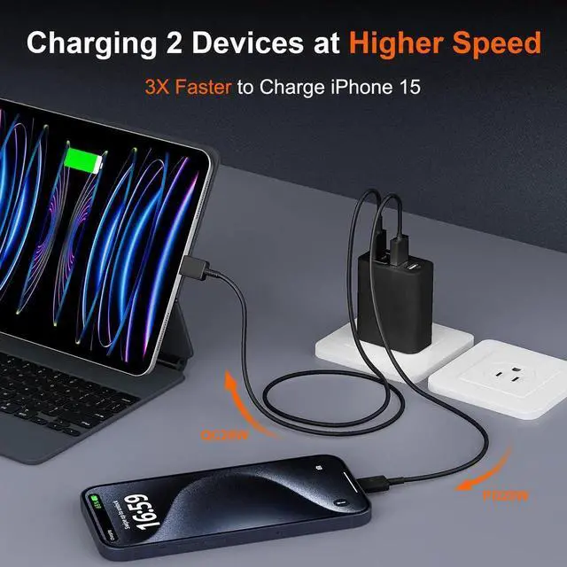 Alt view image 3 of 7 - JVFYI USB C Fast Charger Block,40W 4Port iPhone 17 Type C Charger Fast Charging Block PD Power Adapter+QC3.0 USB A Wall Charger Plug Type C Brick for iPhone 17/16/15/14/13Pro Max/iPhone Samsung,2Pack