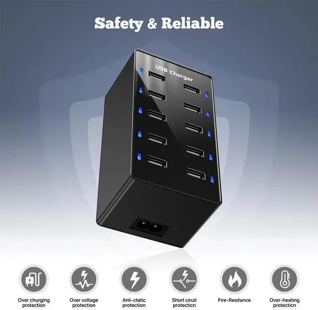 Alt view image 3 of 7 - JVFYI Multiple USB Charger, 10 Port USB Charging Station, Charging Station for Multiple Devices, Charger Block for iPhone 13/14/15/16/Samsung S24/S25 Ultra/Google/iPad/iPod