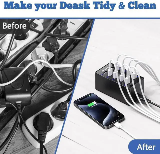 Alt view image 5 of 7 - JVFYI Multiple USB Charger, 10 Port USB Charging Station, Charging Station for Multiple Devices, Charger Block for iPhone 13/14/15/16/Samsung S24/S25 Ultra/Google/iPad/iPod