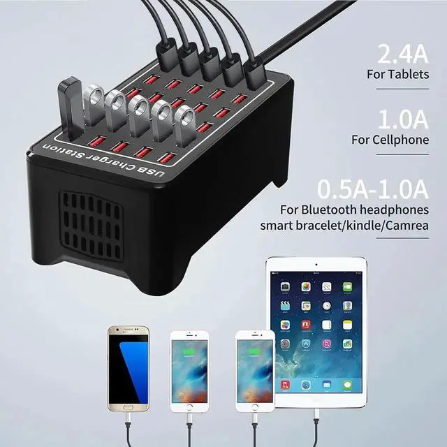 Alt view image 3 of 7 - JVFYI 30 Port USB Charger, 150W/30A USB Smart Charger, 30-in-1 Desktop Charging hub, Multi-Port USB Charging Station for Samsung/iPhone/iPad/Google Pixel/Tablets and Other USB Electronics