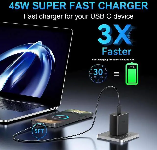 Alt view image 6 of 6 - JVFYI 45W Samsung USB-C Super Fast Charger 5FT Long Type C Charger Cable Cord Fast Charging Android Phone Charger Block for Samsung Galaxy S25 Ultra/S25/S24 Ultra/S24/S24+/S23 Ultra/S23+/S22/S22Ultra