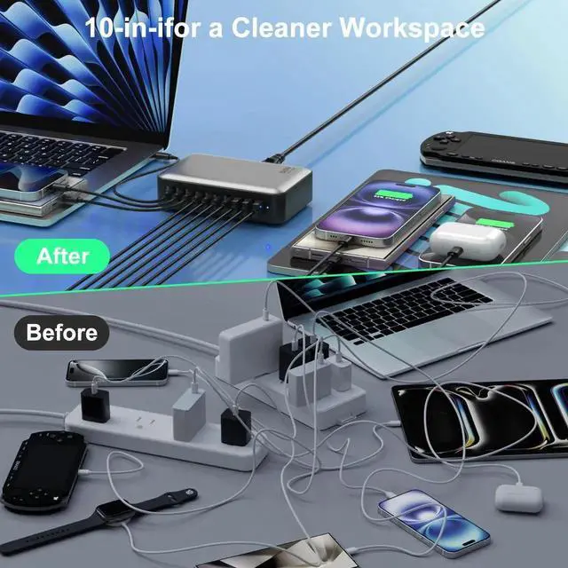 Alt view image 7 of 7 - JVFYI USB C Fast Charger Block, USB Charging Station 540W, PD 100W Laptop Charger, GaN Charging Block, 10 Port Multi Port Charer Hub Compatible with Laptop,MacBook,iPad,iPhone,Samsung Galaxy,Dell