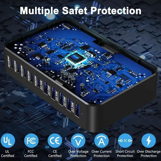 Alt view image 5 of 7 - JVFYI USB C Fast Charger Block, USB Charging Station 540W, PD 100W Laptop Charger, GaN Charging Block, 10 Port Multi Port Charer Hub Compatible with Laptop,MacBook,iPad,iPhone,Samsung Galaxy,Dell