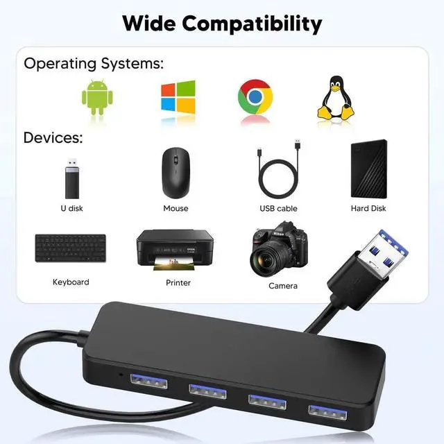Alt view image 5 of 7 - JVFYI 4 Port USB 3.0 Hub,USB Hub Splitter,Suitable for laptops Windows Linux,PC,Xbox, Flash Drives, Hard Drives, Consoles and Printers.