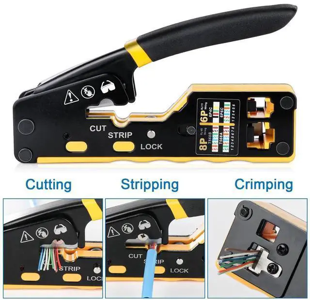 Alt view image 2 of 7 - JVFYI RJ45 Crimp Tool Kit Pass Through Crimper Tool for 8P RJ45 Cat5 Cat5e Cat6 Cat6a 6P RJ11/12 Modular Connectors, All-in-One RJ45 Tools Stripper Cutter Crimper Ethernet Crimping Tool Kit (144PCS)